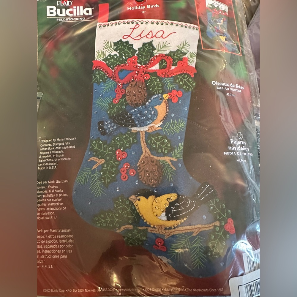 Bucilla Festive Birds felt Stocking Kit - complete kit
